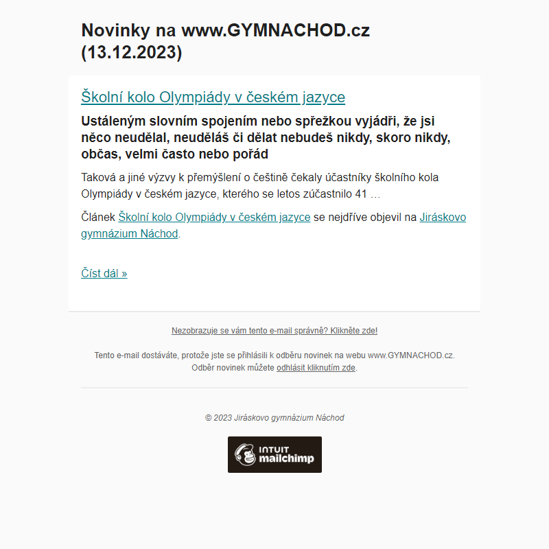 Novinky na www.GYMNACHOD.cz (13.12.2023)