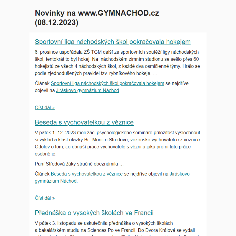 Novinky na www.GYMNACHOD.cz (08.12.2023)