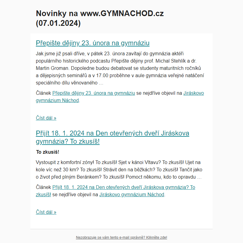 Novinky na www.GYMNACHOD.cz (07.01.2024)