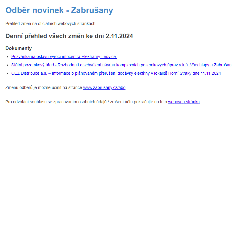 Odběr novinek ze dne 2.11.2024