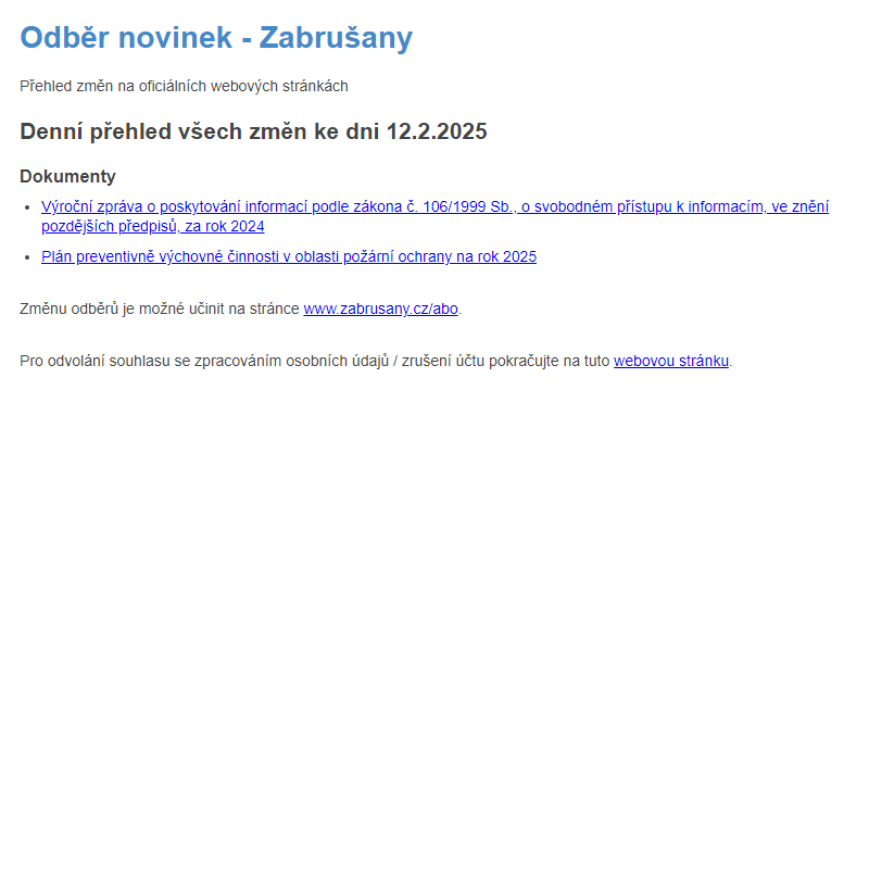 Odběr novinek ze dne 12.2.2025