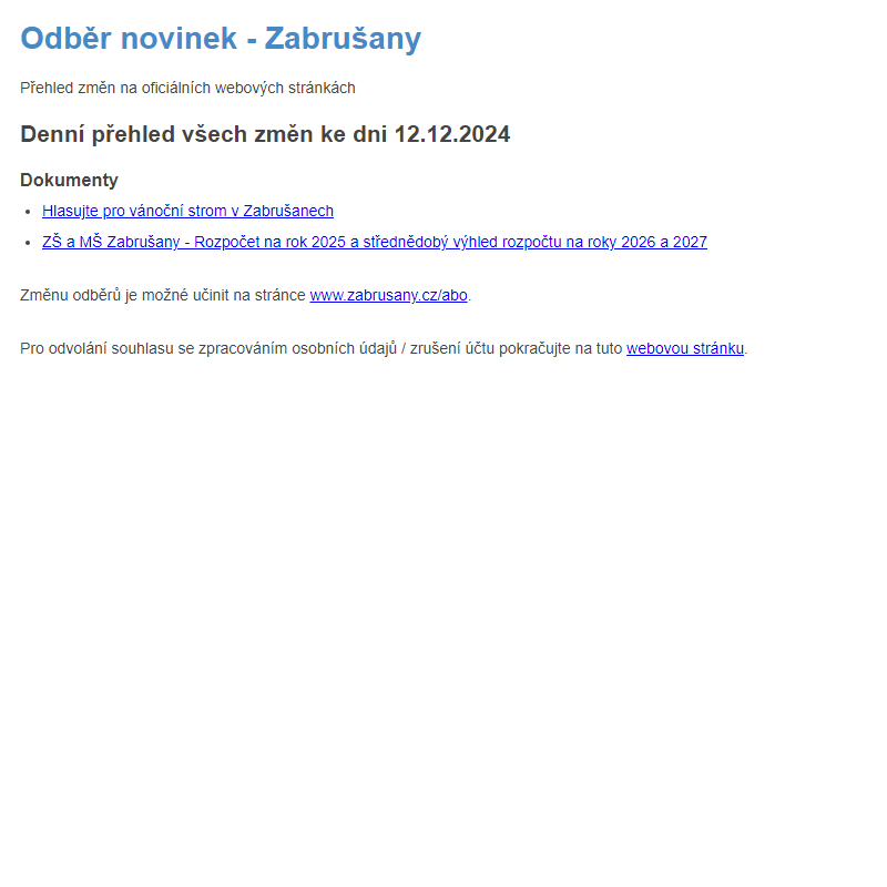 Odběr novinek ze dne 12.12.2024