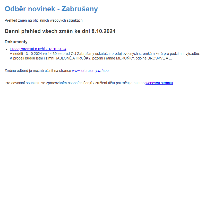 Odběr novinek ze dne 8.10.2024