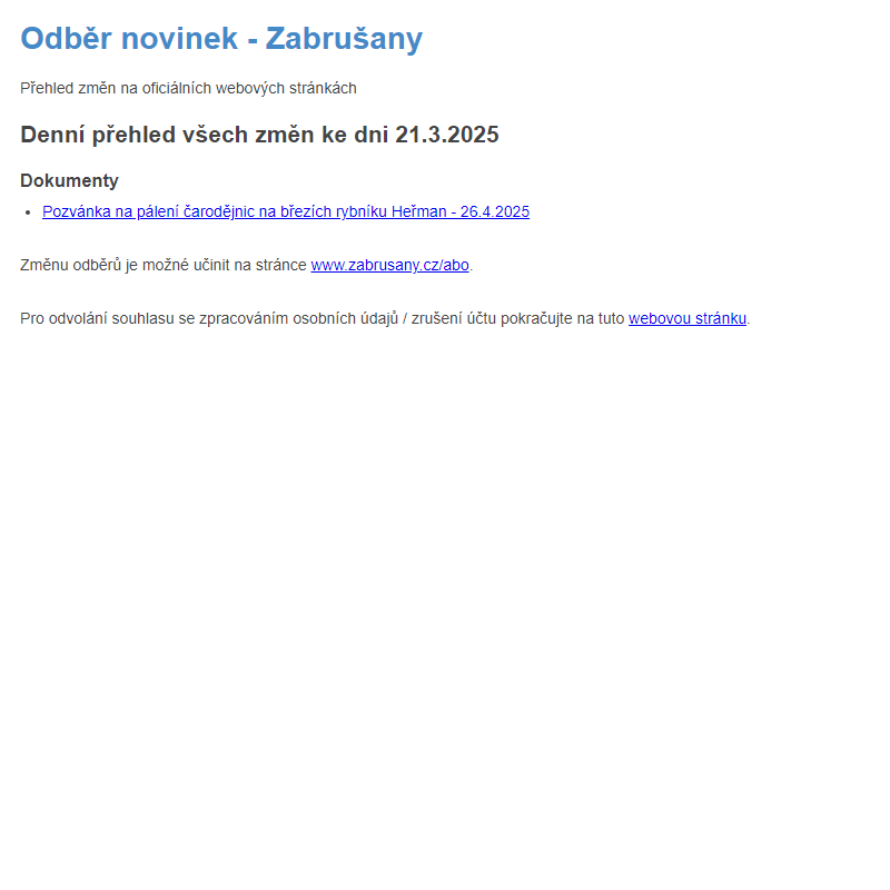 Odběr novinek ze dne 21.3.2025