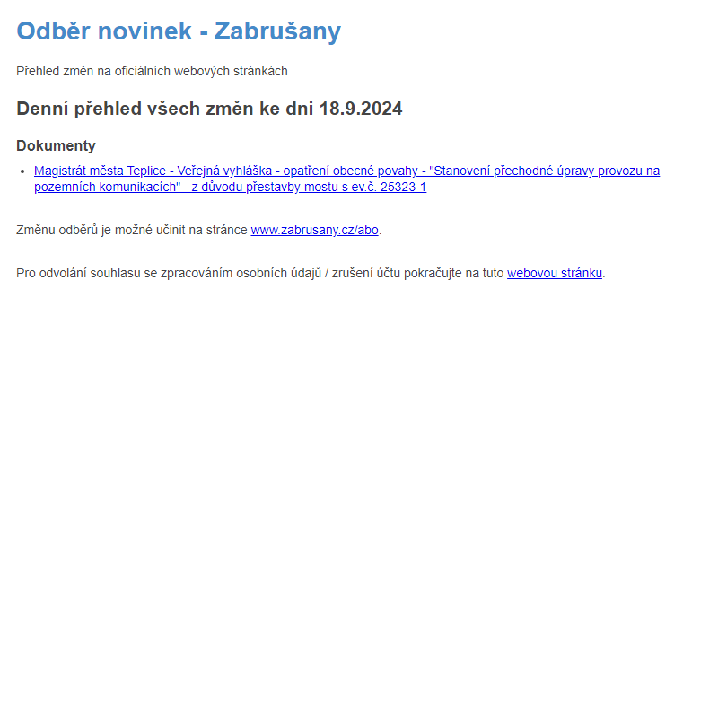 Odběr novinek ze dne 18.9.2024