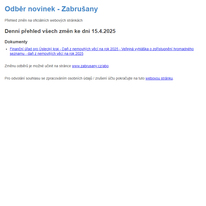 Odběr novinek ze dne 15.4.2025