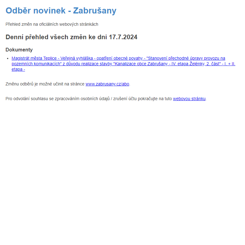 Odběr novinek ze dne 17.7.2024