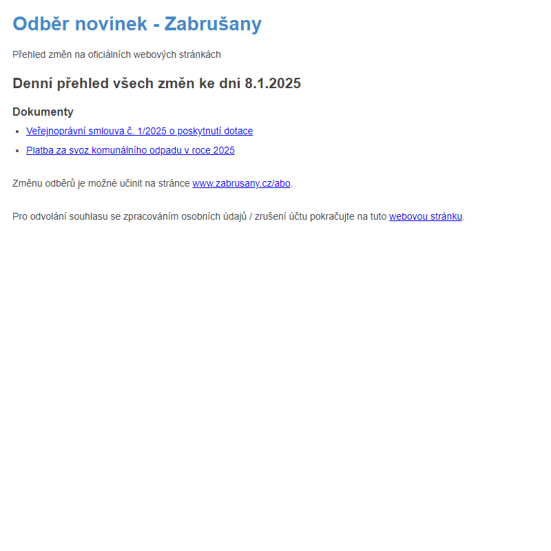 Odběr novinek ze dne 8.1.2025