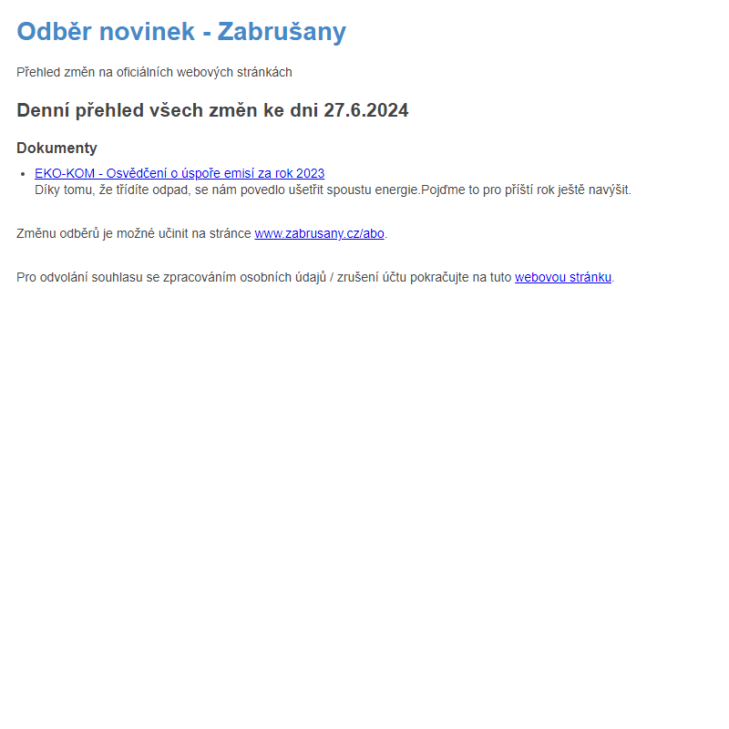 Odběr novinek ze dne 27.6.2024