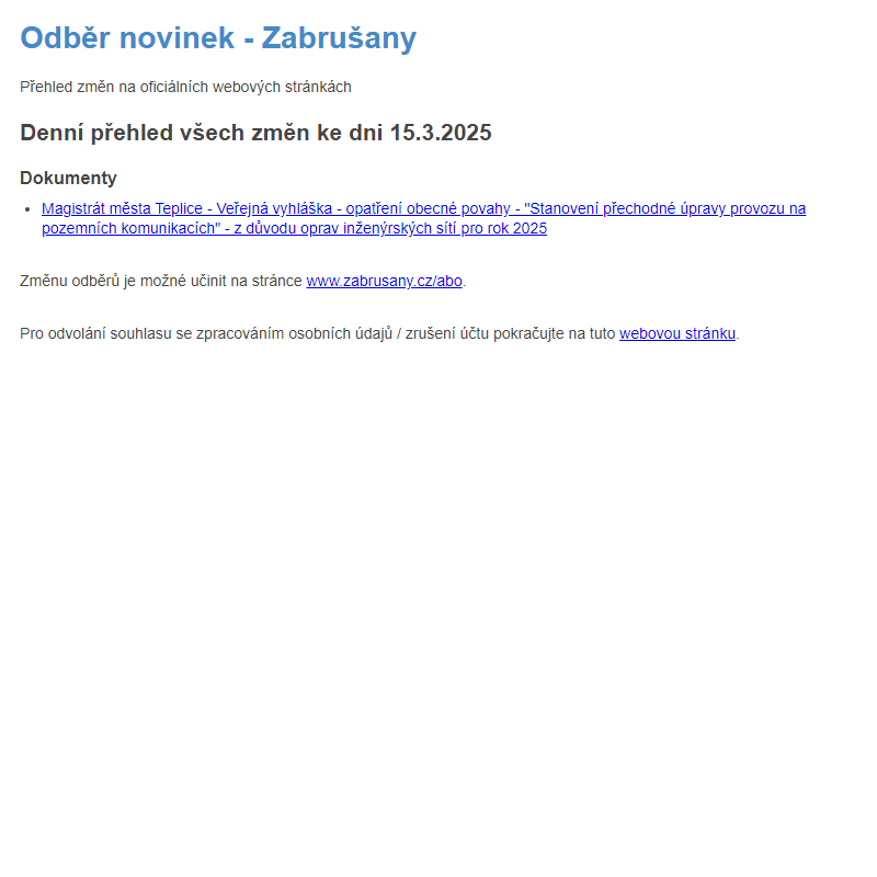 Odběr novinek ze dne 15.3.2025