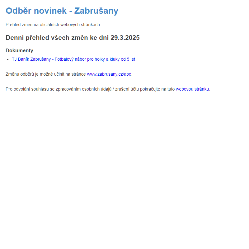 Odběr novinek ze dne 29.3.2025