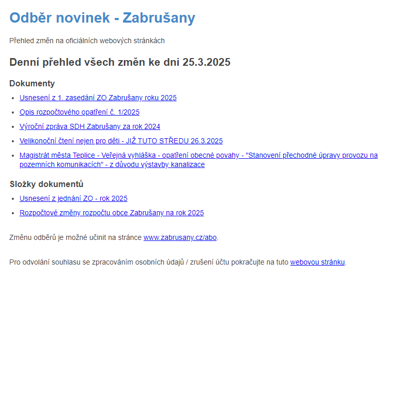 Odběr novinek ze dne 25.3.2025