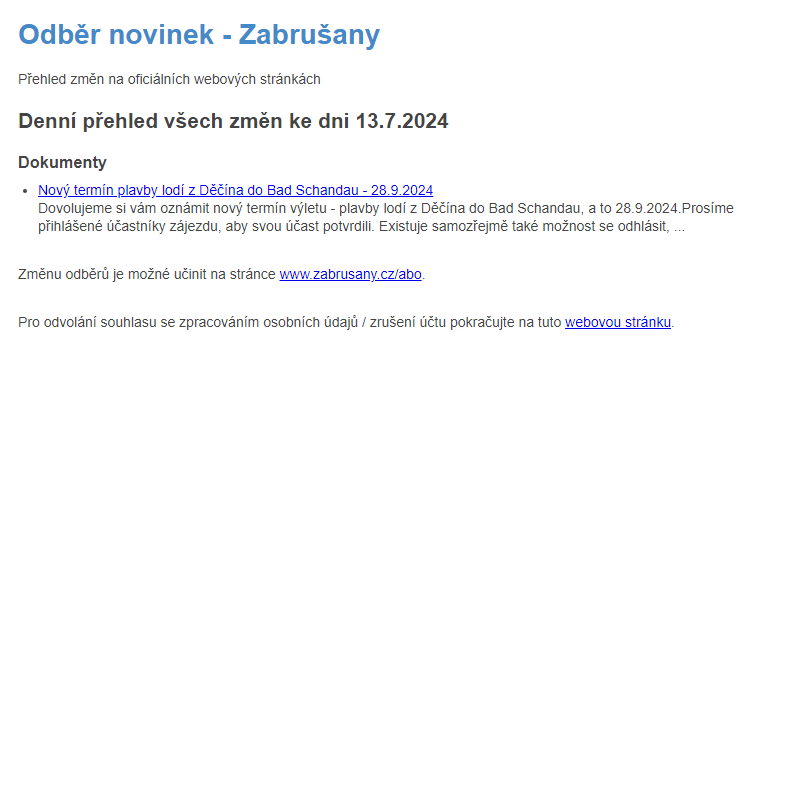 Odběr novinek ze dne 13.7.2024