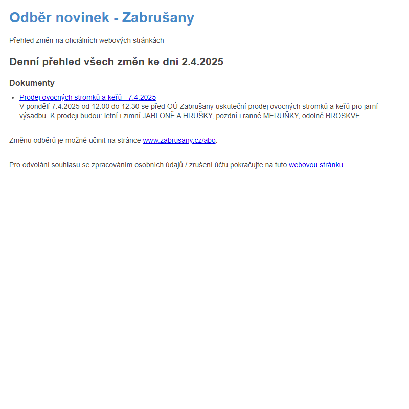 Odběr novinek ze dne 2.4.2025