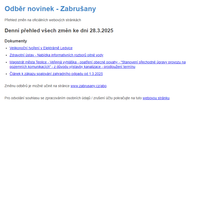 Odběr novinek ze dne 28.3.2025