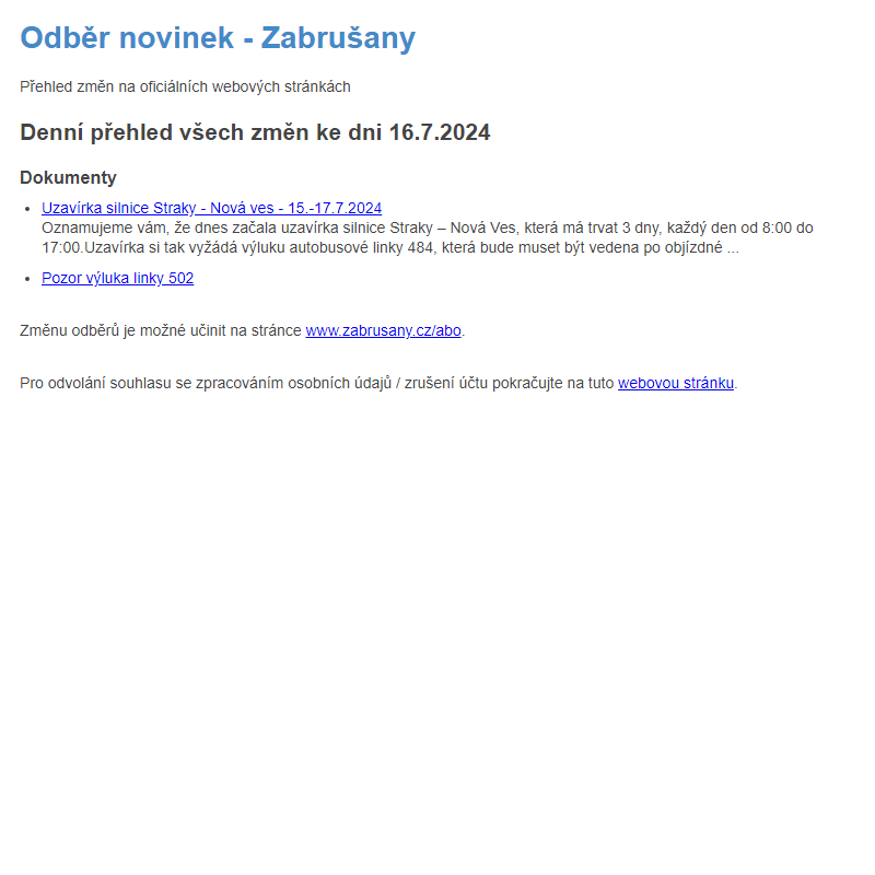 Odběr novinek ze dne 16.7.2024