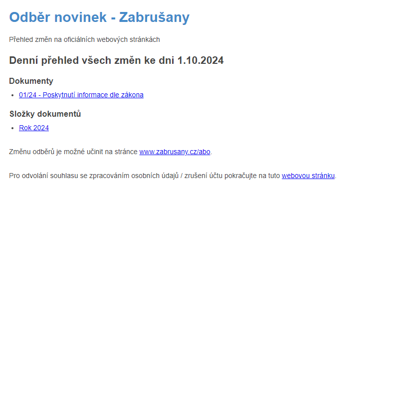 Odběr novinek ze dne 1.10.2024