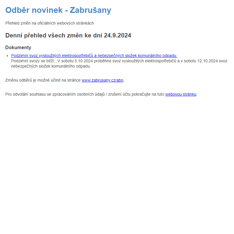 Odběr novinek ze dne 24.9.2024