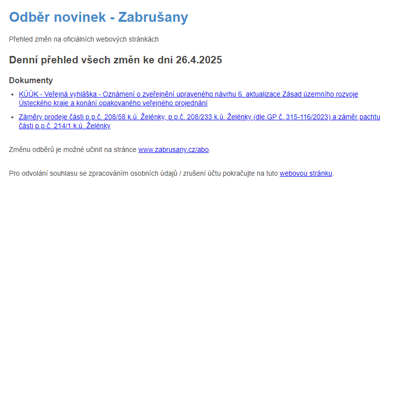 Odběr novinek ze dne 26.4.2025