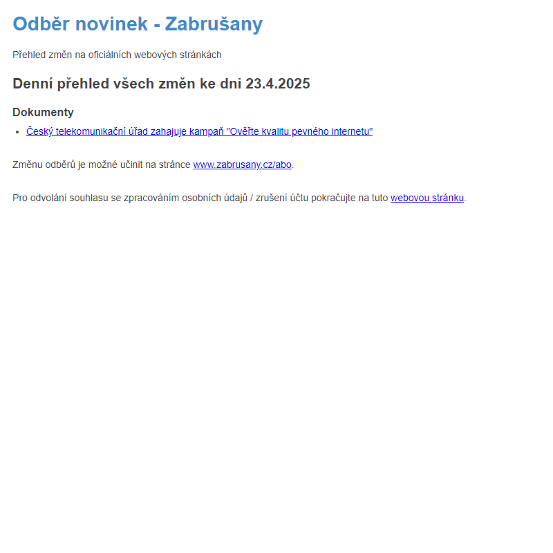 Odběr novinek ze dne 23.4.2025
