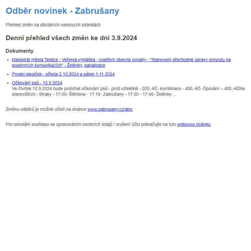 Odběr novinek ze dne 3.9.2024