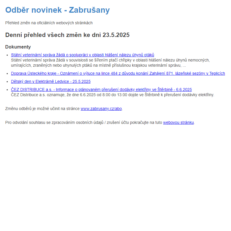 Odběr novinek ze dne 23.5.2025