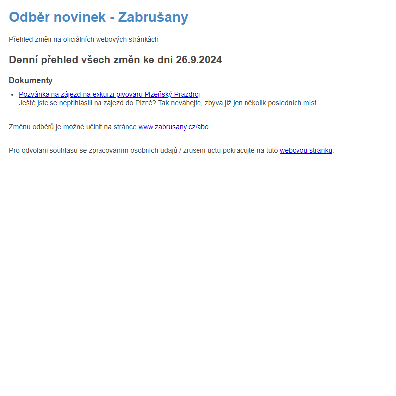 Odběr novinek ze dne 26.9.2024