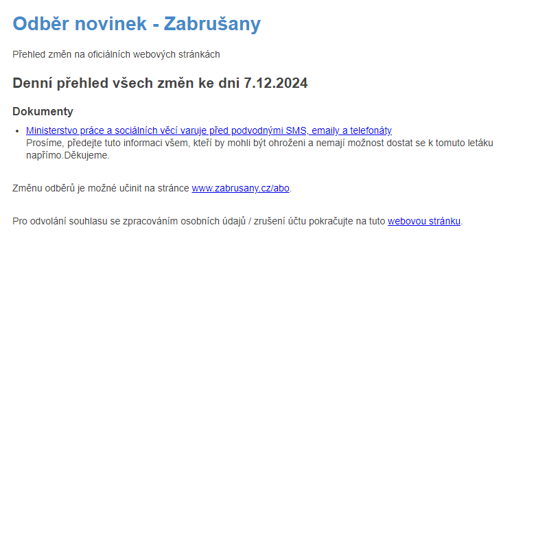 Odběr novinek ze dne 7.12.2024