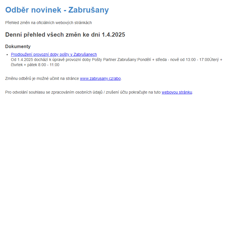 Odběr novinek ze dne 1.4.2025
