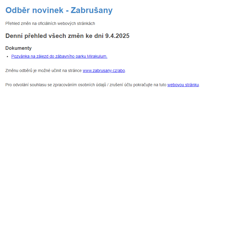 Odběr novinek ze dne 9.4.2025