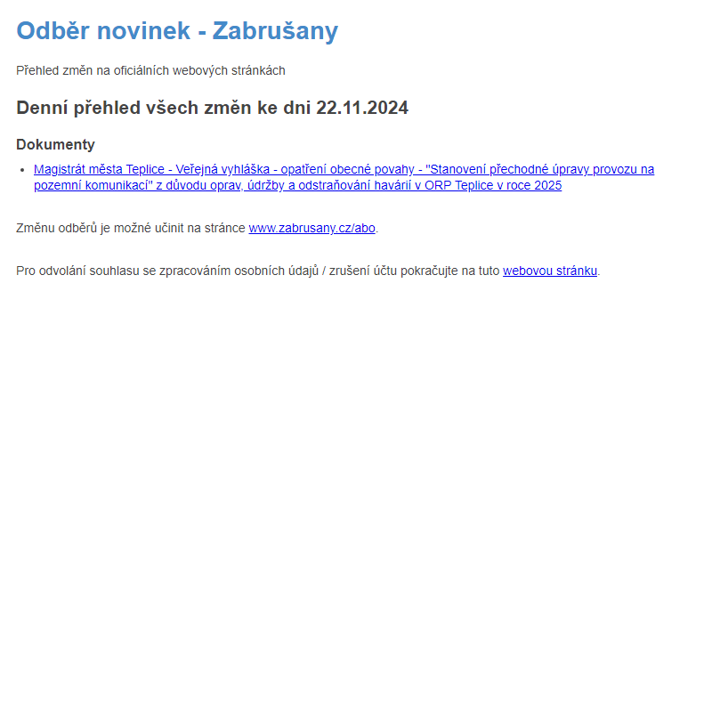 Odběr novinek ze dne 22.11.2024