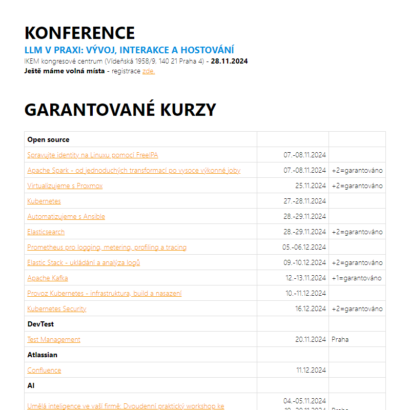 KONFERENCE - LLM, Morning Talks a garantované kurzy