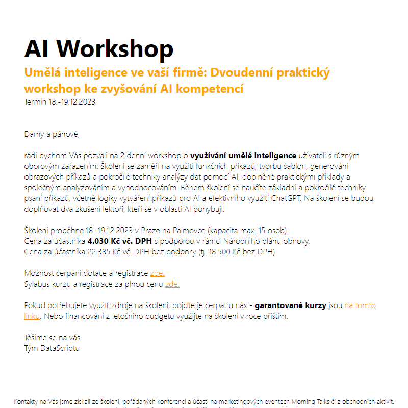 AI Workshop - Umělá inteligence ve vaší firmě