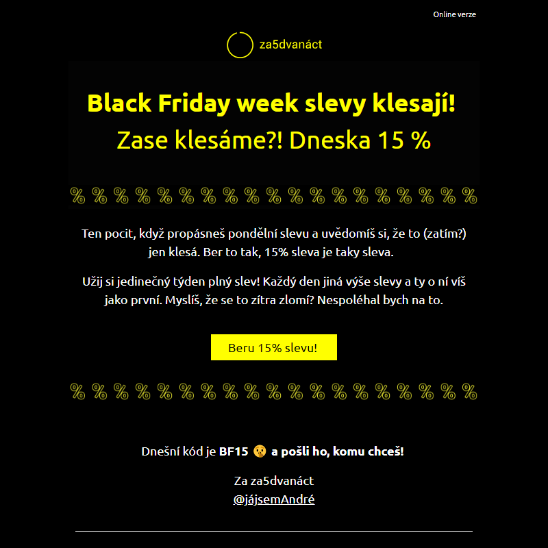 Black Friday Week stále jede. Kolik % budeš mít na dnešní nákup? _