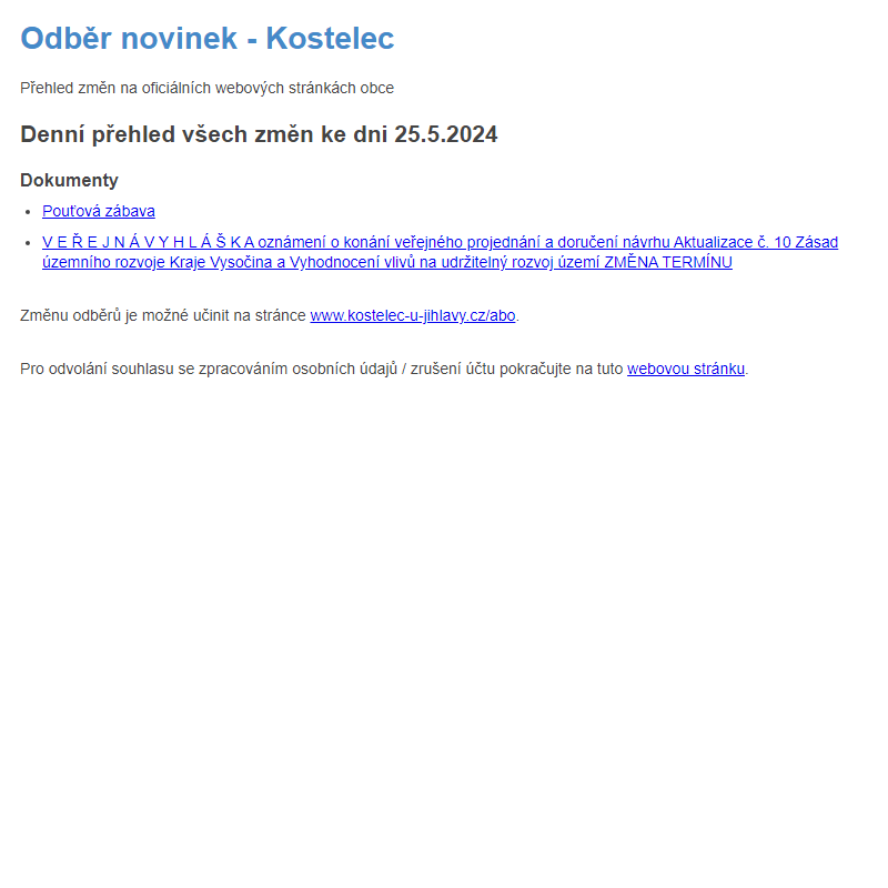 Odběr novinek ze dne 25.5.2024