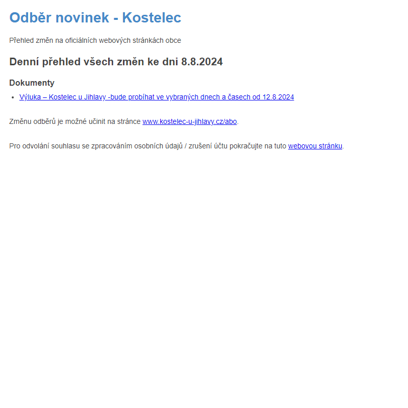 Odběr novinek ze dne 8.8.2024