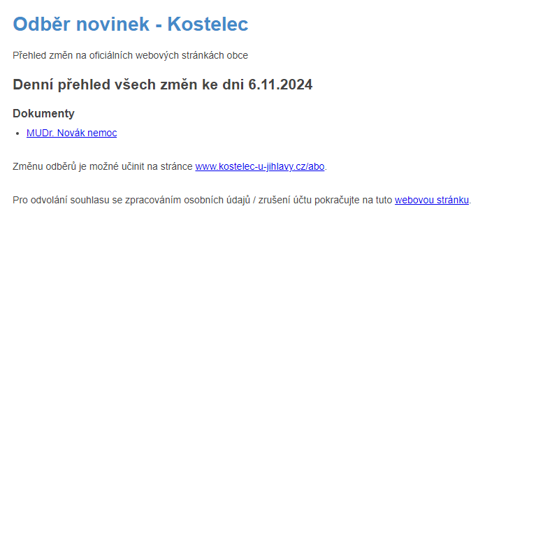 Odběr novinek ze dne 6.11.2024