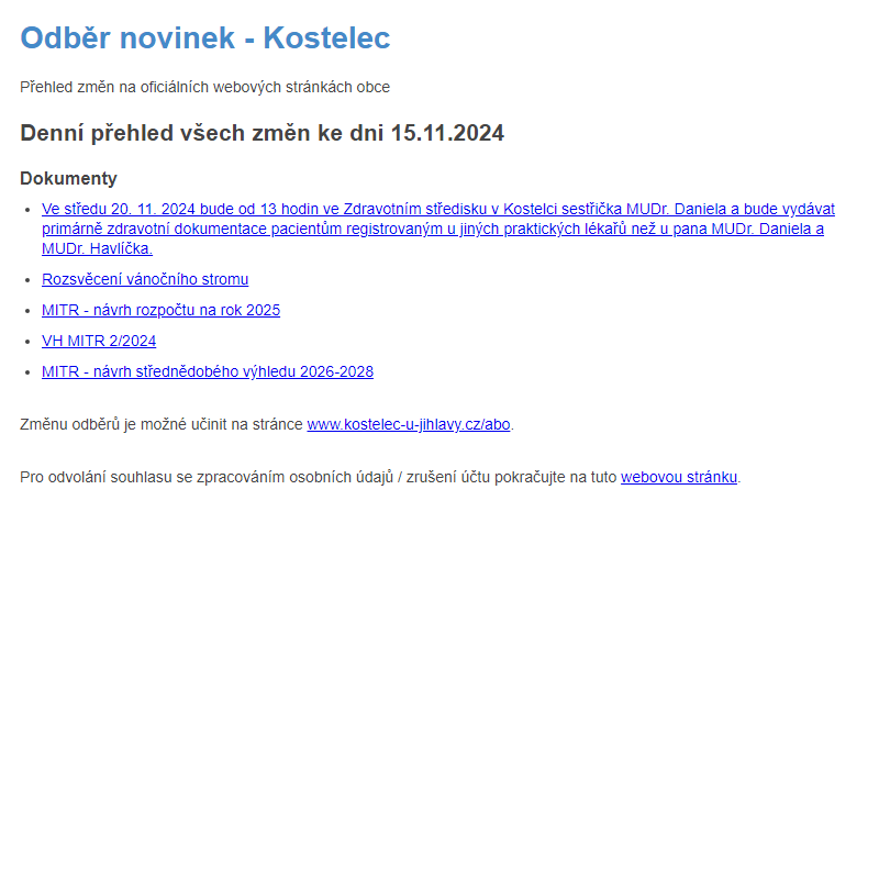 Odběr novinek ze dne 15.11.2024