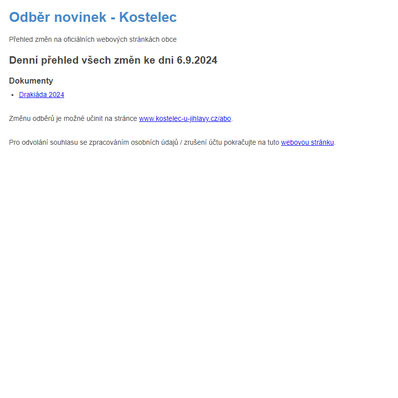 Odběr novinek ze dne 6.9.2024