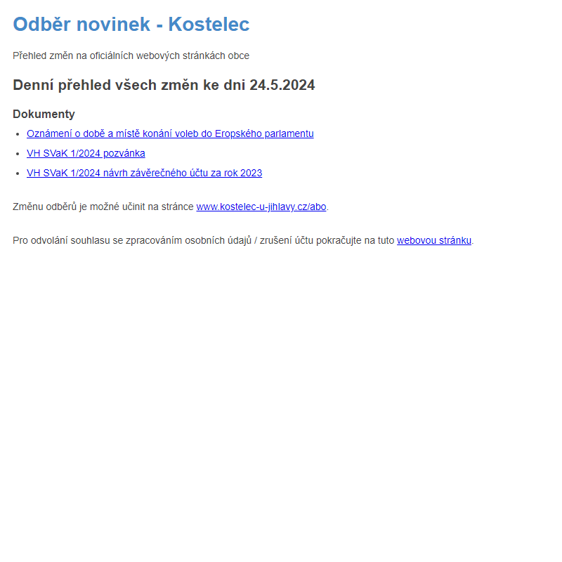 Odběr novinek ze dne 24.5.2024