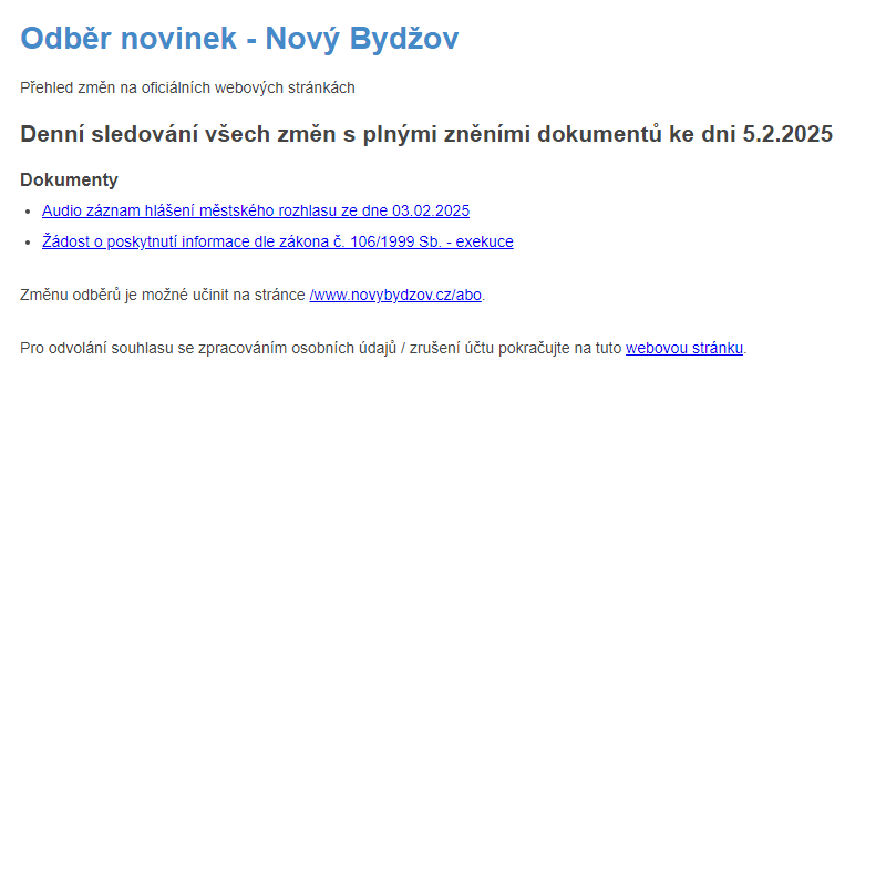 Odběr novinek ze dne 5.2.2025