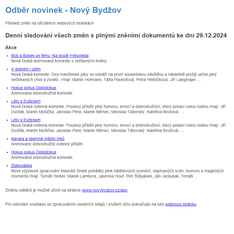 Odběr novinek ze dne 29.12.2024