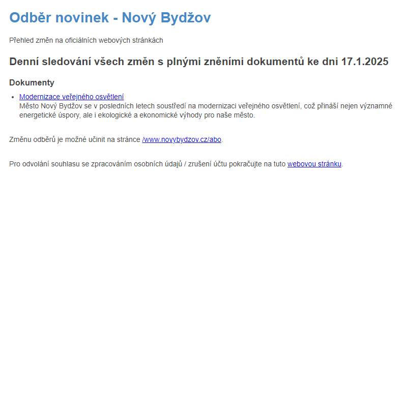 Odběr novinek ze dne 17.1.2025