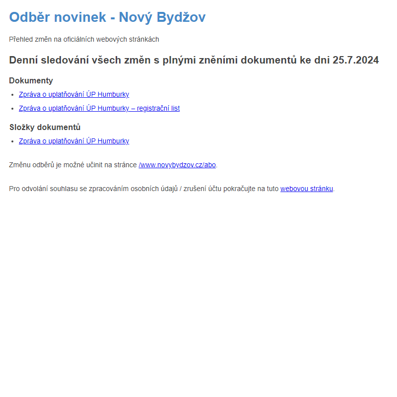 Odběr novinek ze dne 25.7.2024