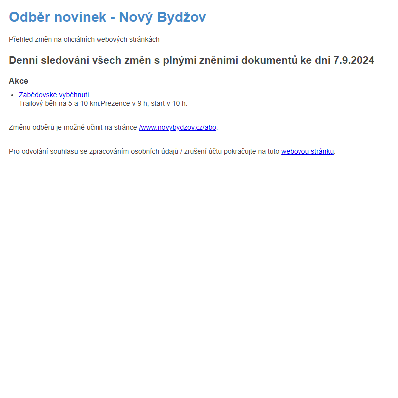 Odběr novinek ze dne 7.9.2024