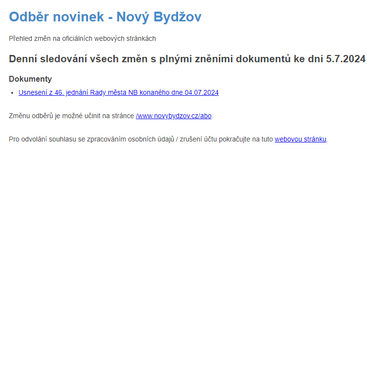 Odběr novinek ze dne 5.7.2024