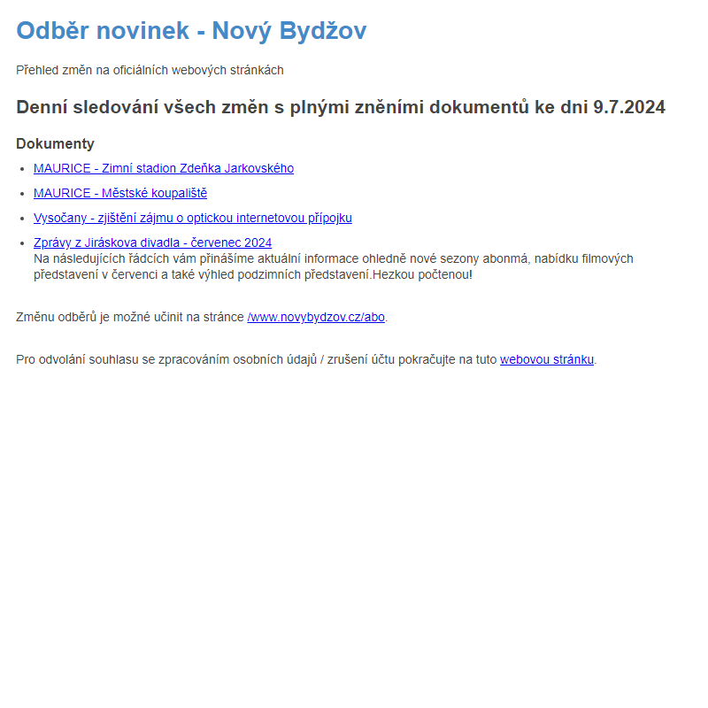 Odběr novinek ze dne 9.7.2024