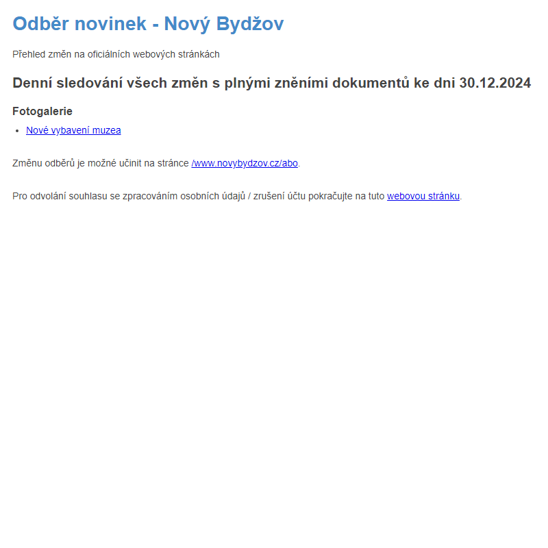 Odběr novinek ze dne 30.12.2024