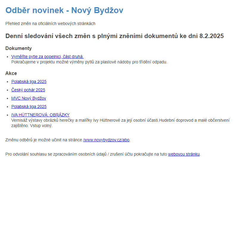 Odběr novinek ze dne 8.2.2025