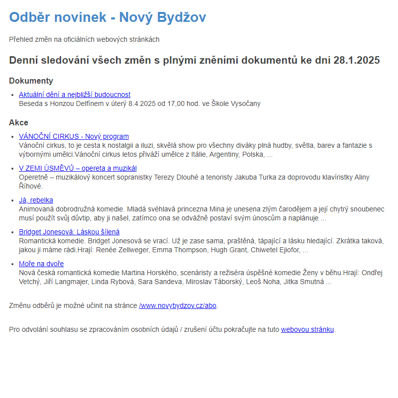 Odběr novinek ze dne 28.1.2025